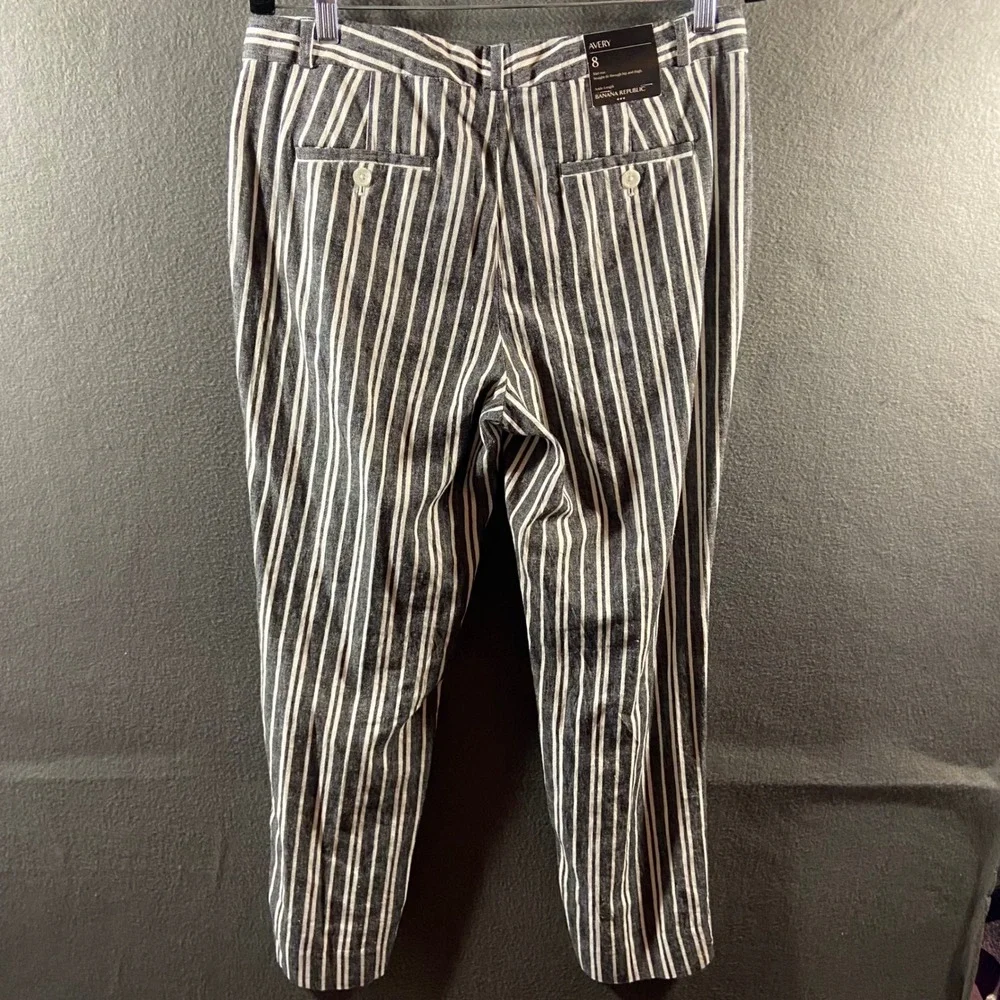 NWT Banana Republic Avery linen Pants 8 Striped Ankle Mid Rise Straight Fit Grey
